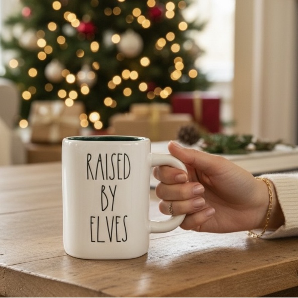 ⭐️ Rae Dunn White Mug with Green Interior - Raised by Elves Buddy the Elf